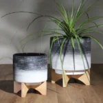 sagebrook-home-modern-neutral-two-toned-ceramic-planter-with-solid-rubberwood-stands