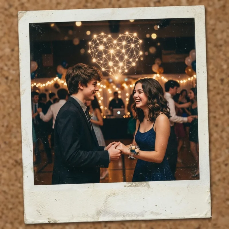 First love theory psychology concept with couple at prom